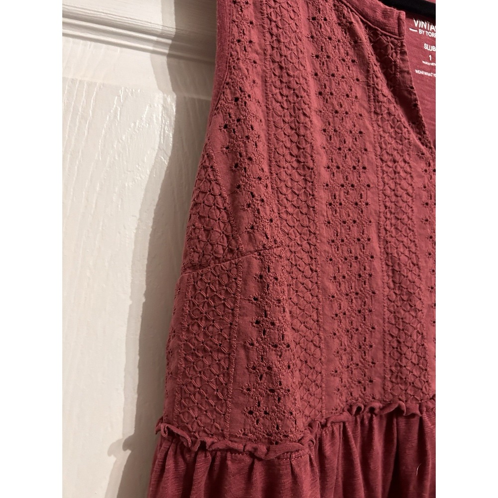 Torrid Vintage Slub 1 Notch Neck Lace Babydoll Tank Top Ruffle Boho Cottagecore - Picture 7 of 10